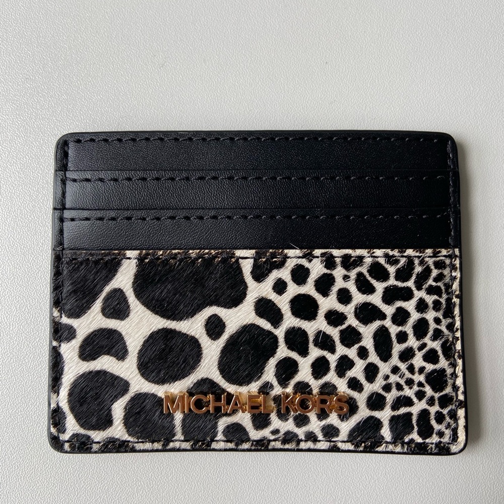 Michael Kors Black and White Key Card Holder with Animal Print